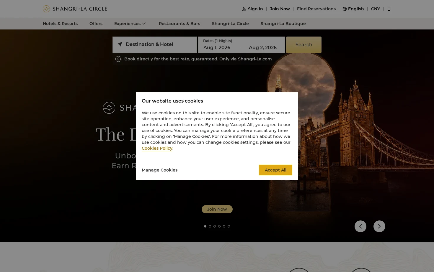 Shangri-La Hotels and Resorts 页面快照